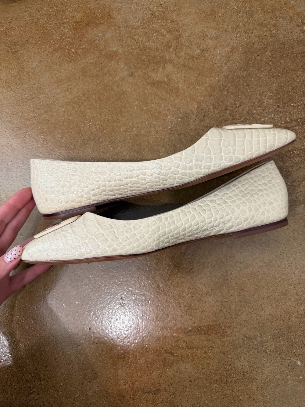 Tory Burch Georgia Square-Toe Croc-Embossed Leather Ballet Flats - Picture 3 of 7